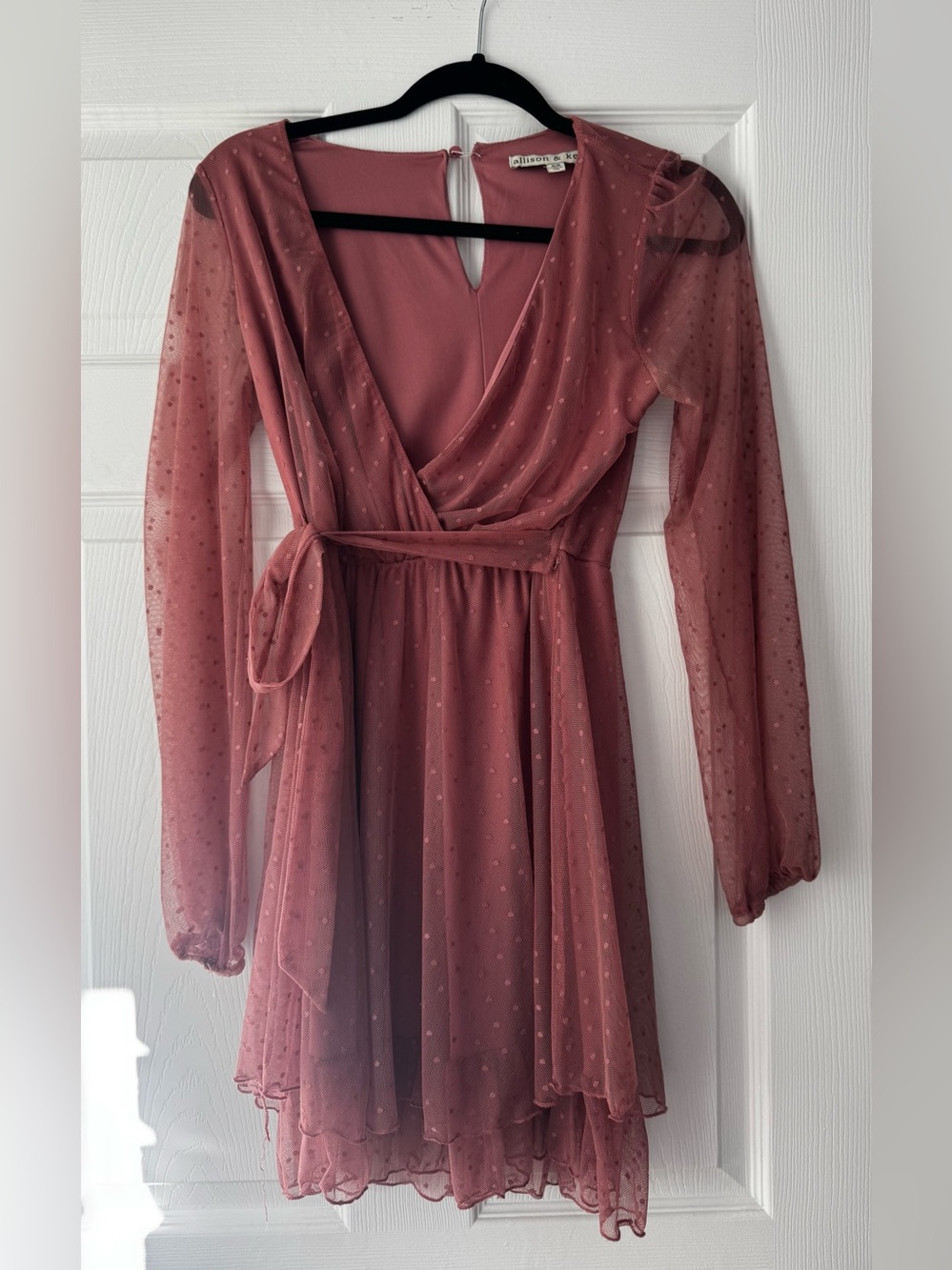 Dusty Rose Polka Dot Wrap Chiffon Dress
